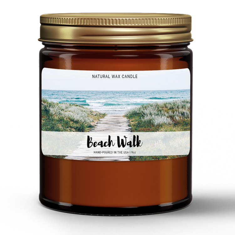 Natural Wax Candle in Amber Jar (9oz)- Beach Walk