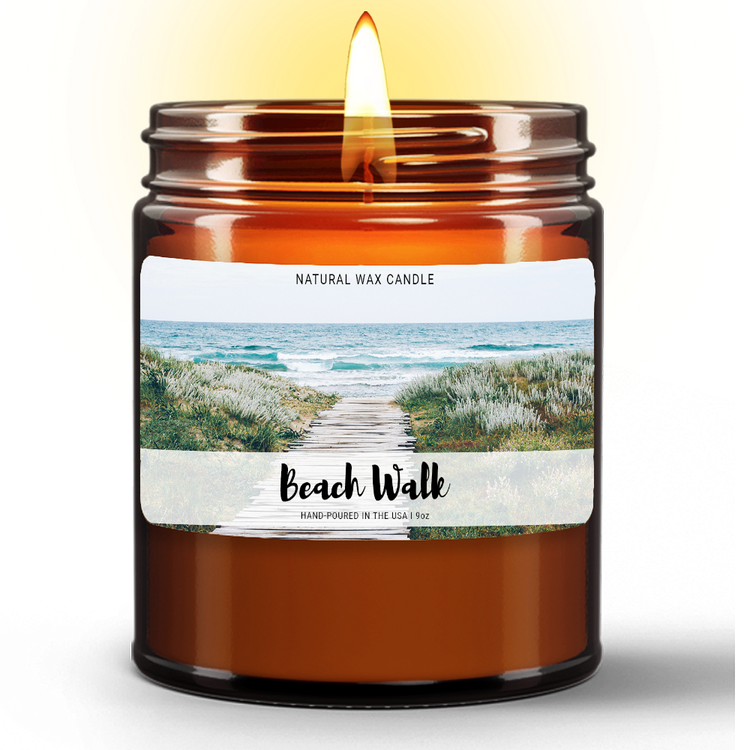 Natural Wax Candle in Amber Jar (9oz)- Beach Walk