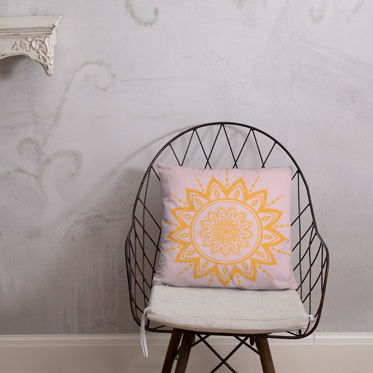 Pink with Sunflower Mandala Throw Pillow