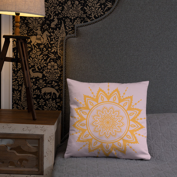 Pink with Sunflower Mandala Throw Pillow