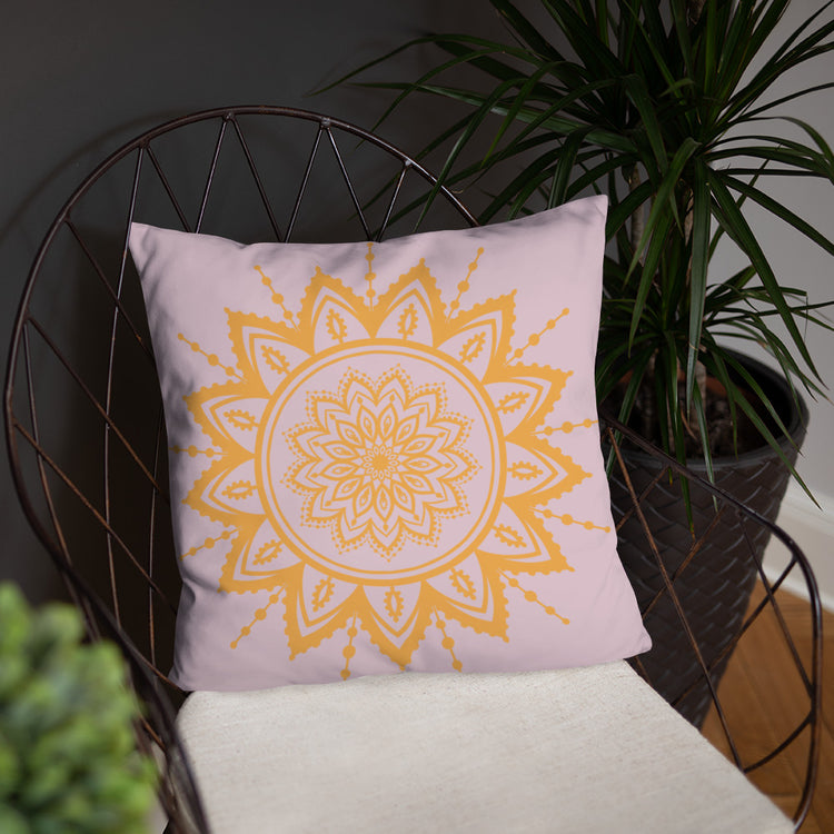 Pink with Sunflower Mandala Throw Pillow