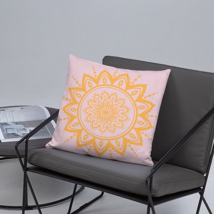 Pink with Sunflower Mandala Throw Pillow