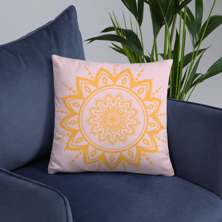 Pink with Sunflower Mandala Throw Pillow