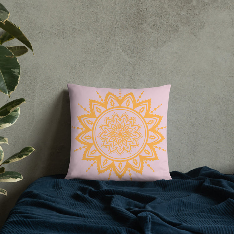 Pink with Sunflower Mandala Throw Pillow