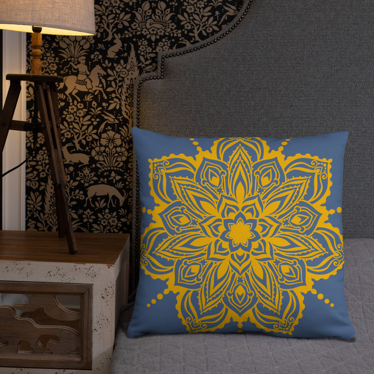 Blue Mandala Throw Pillow