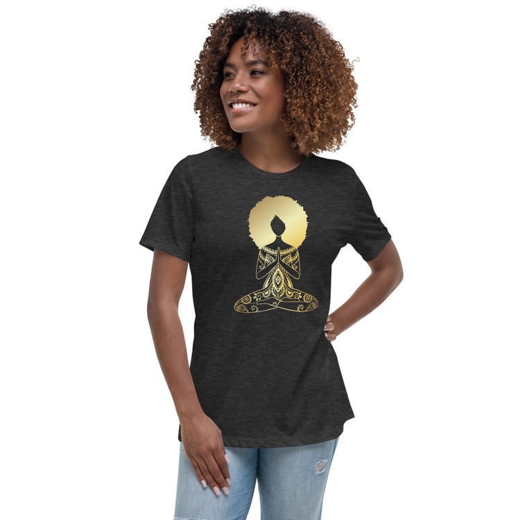 Gold Color Silhouette Lotus Pose Women's Relaxed T-Shirt