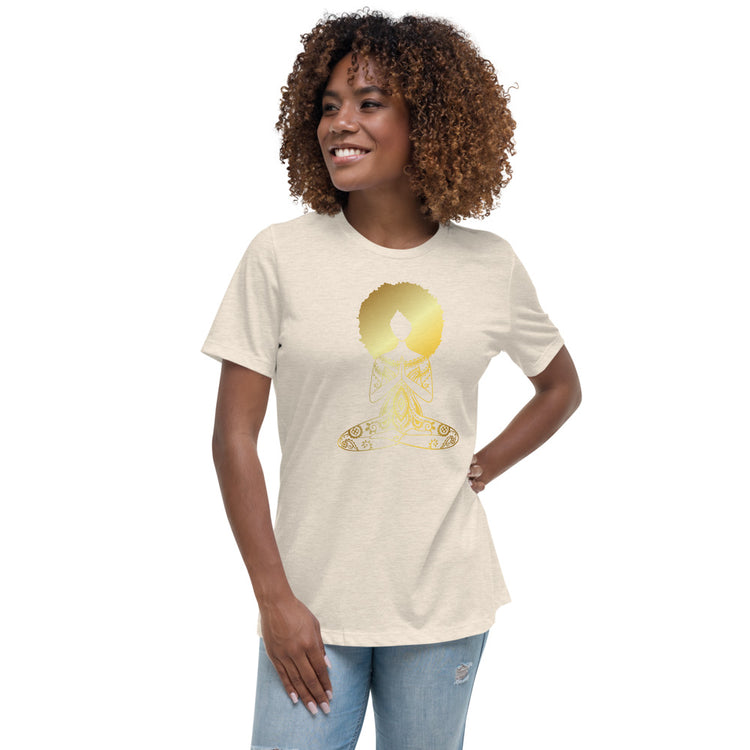 Gold Color Silhouette Lotus Pose Women's Relaxed T-Shirt