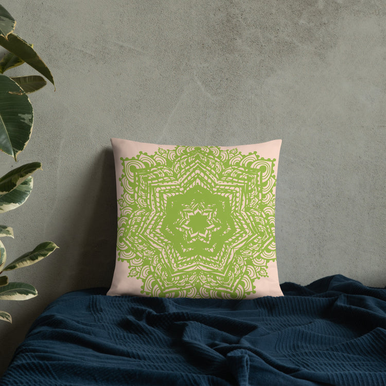 Green Mandala Throw Pillow