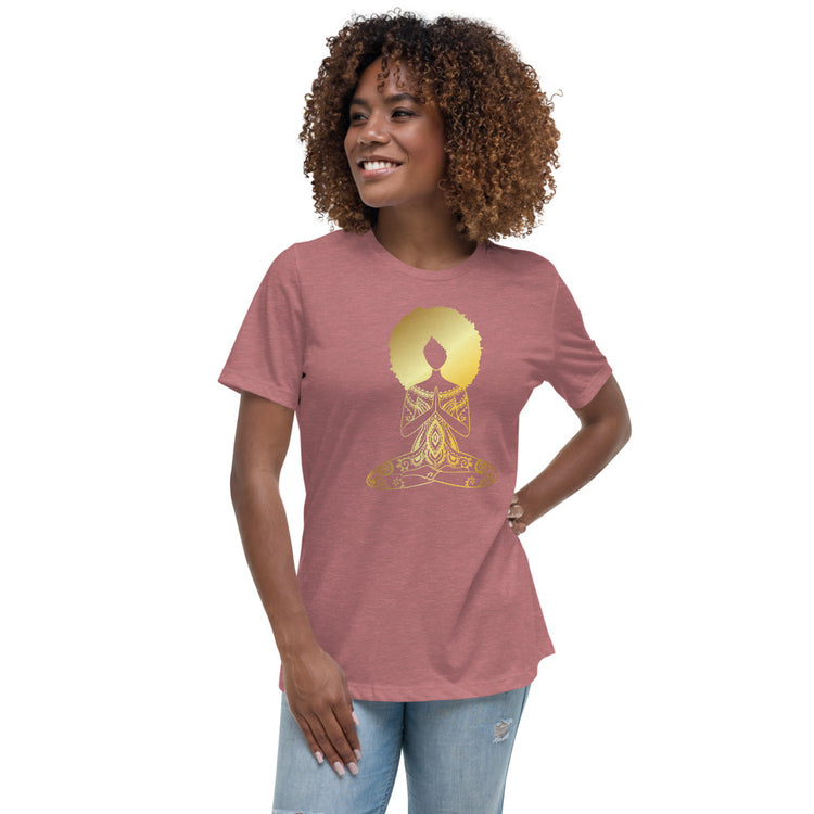 Gold Color Silhouette Lotus Pose Women's Relaxed T-Shirt