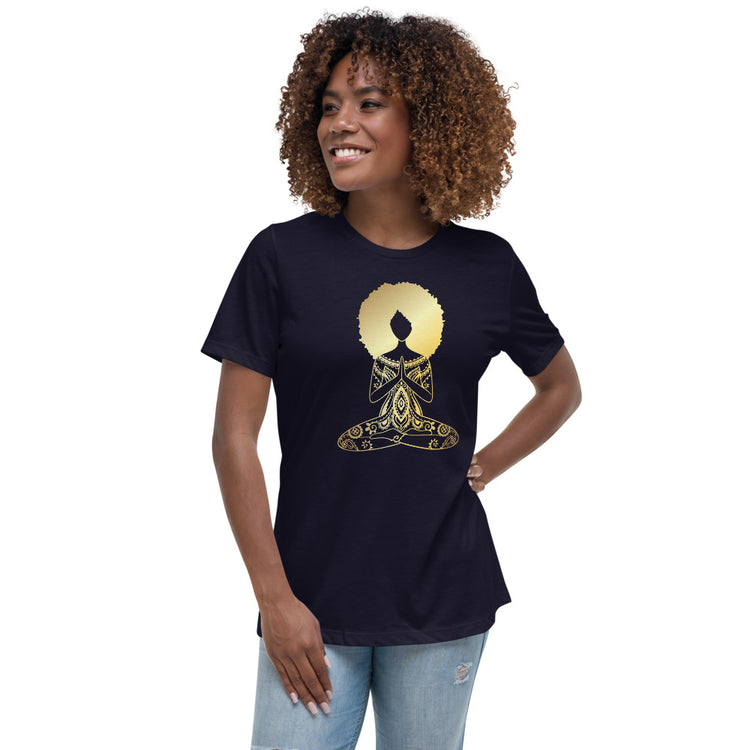 Gold Color Silhouette Lotus Pose Women's Relaxed T-Shirt